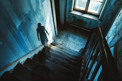 Shadow Of A Person On A Staircase Wall