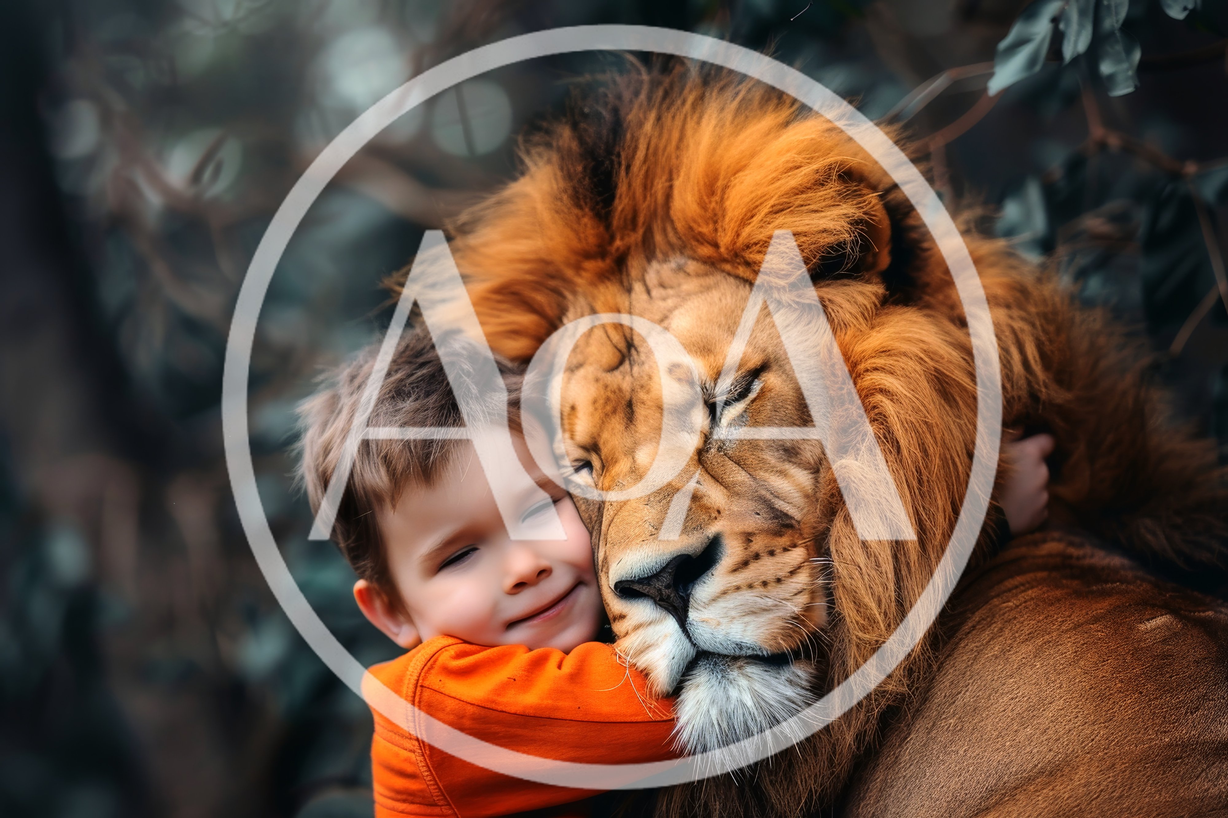 Young Boy Hugging A Large Male Lion