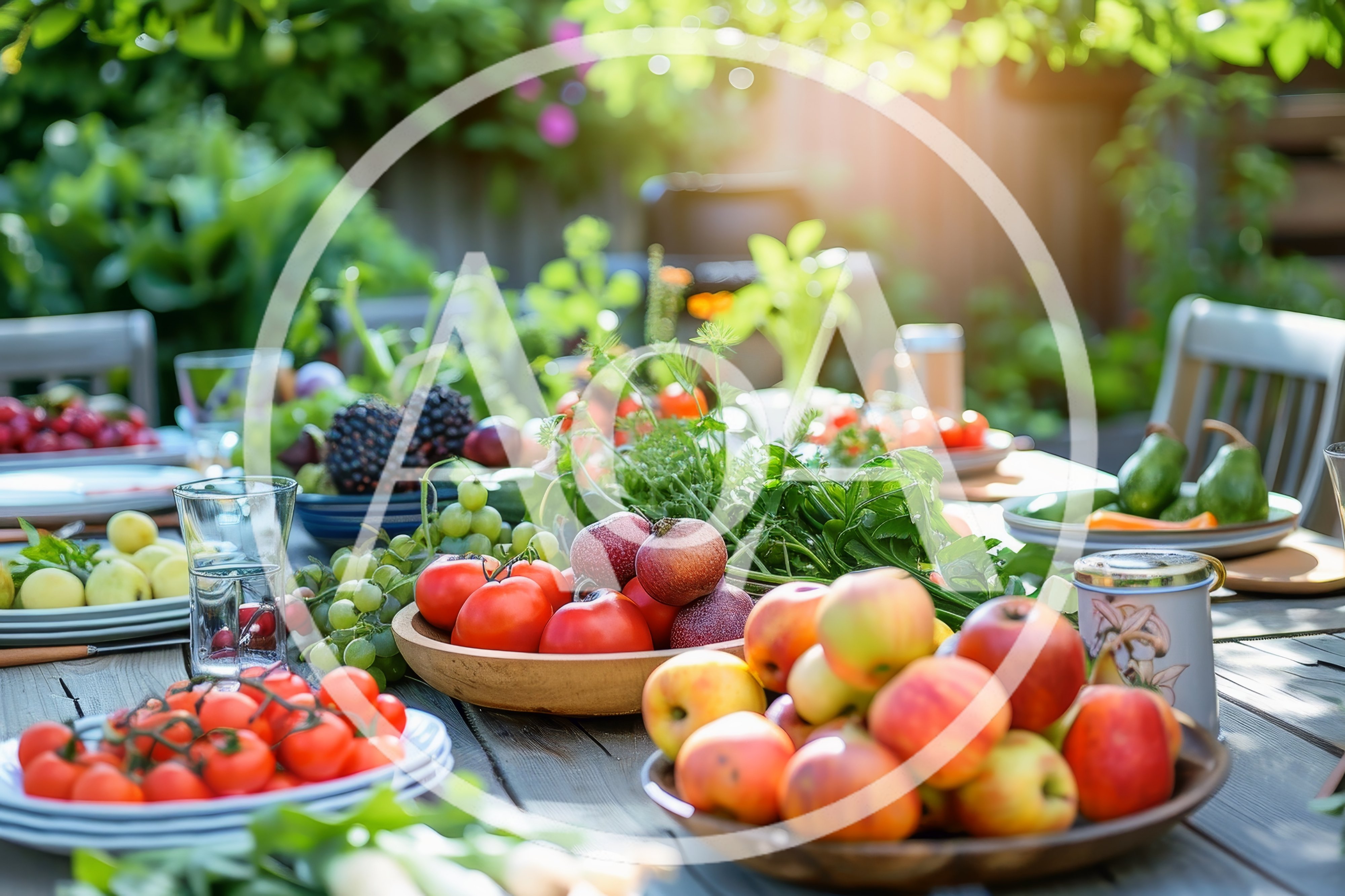 Fresh Harvest Produce Displayed on Outdoor Dining Table
