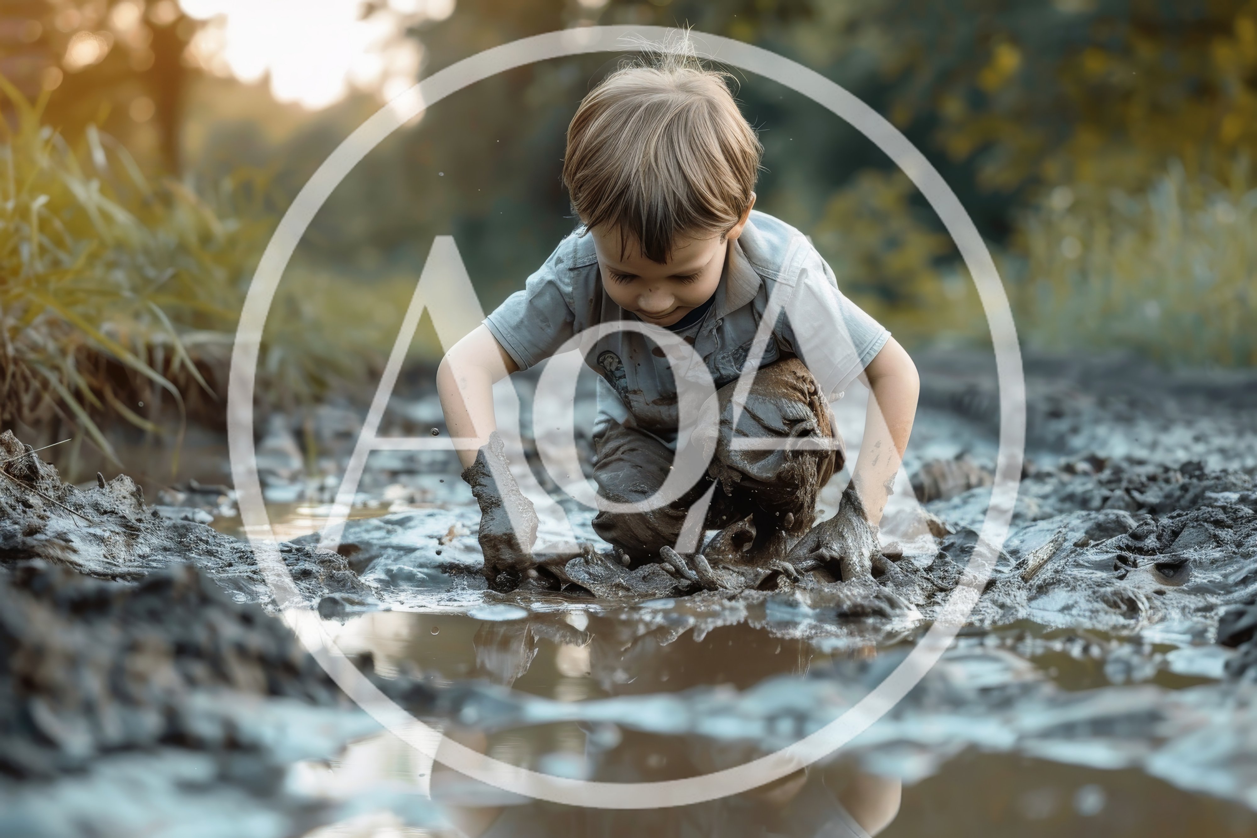 Young Boy Playing Happily In A Muddy Puddle