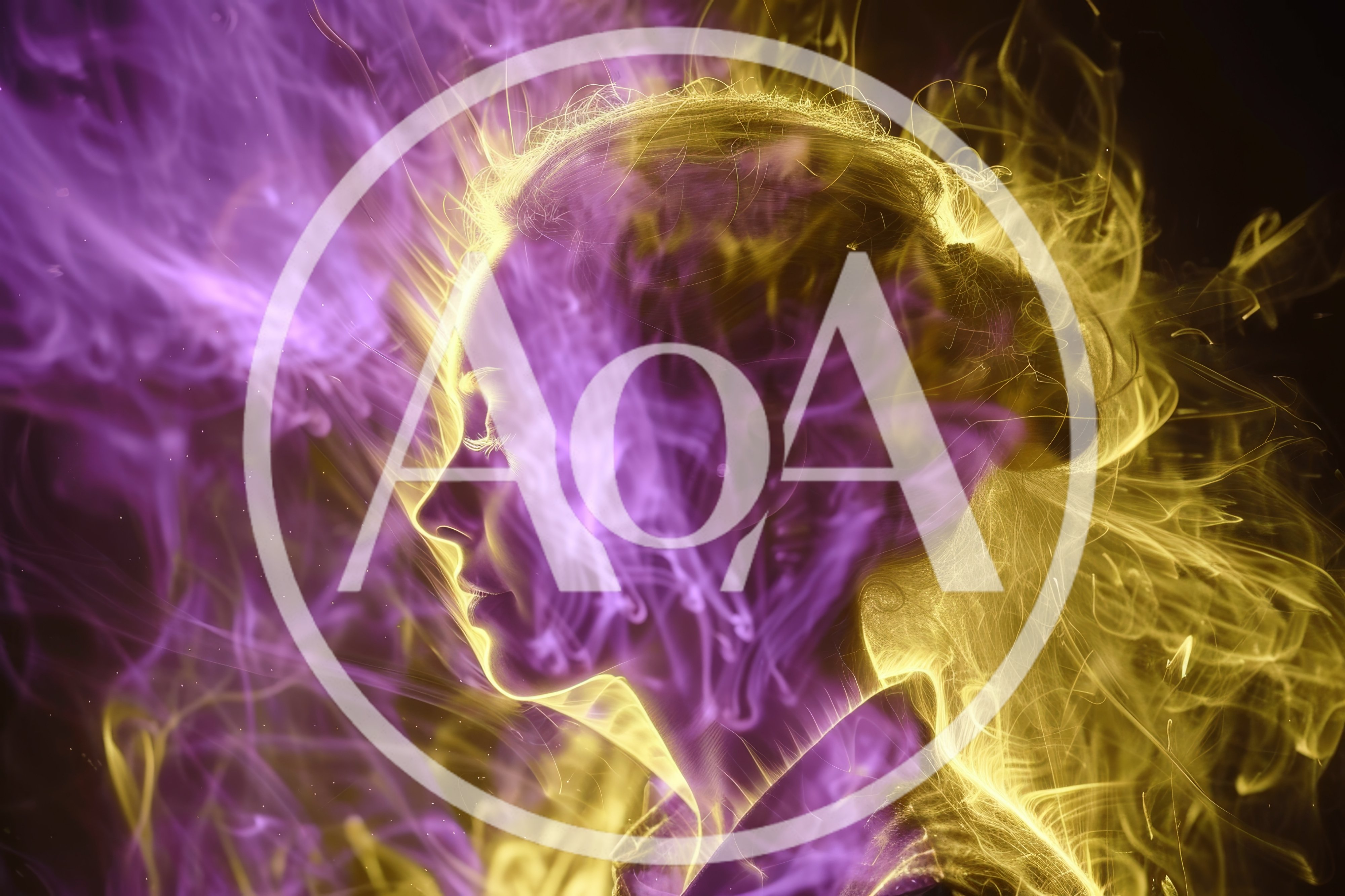 Abstract Profile Silhouette Surrounded By Swirling Purple And Gold Smoke