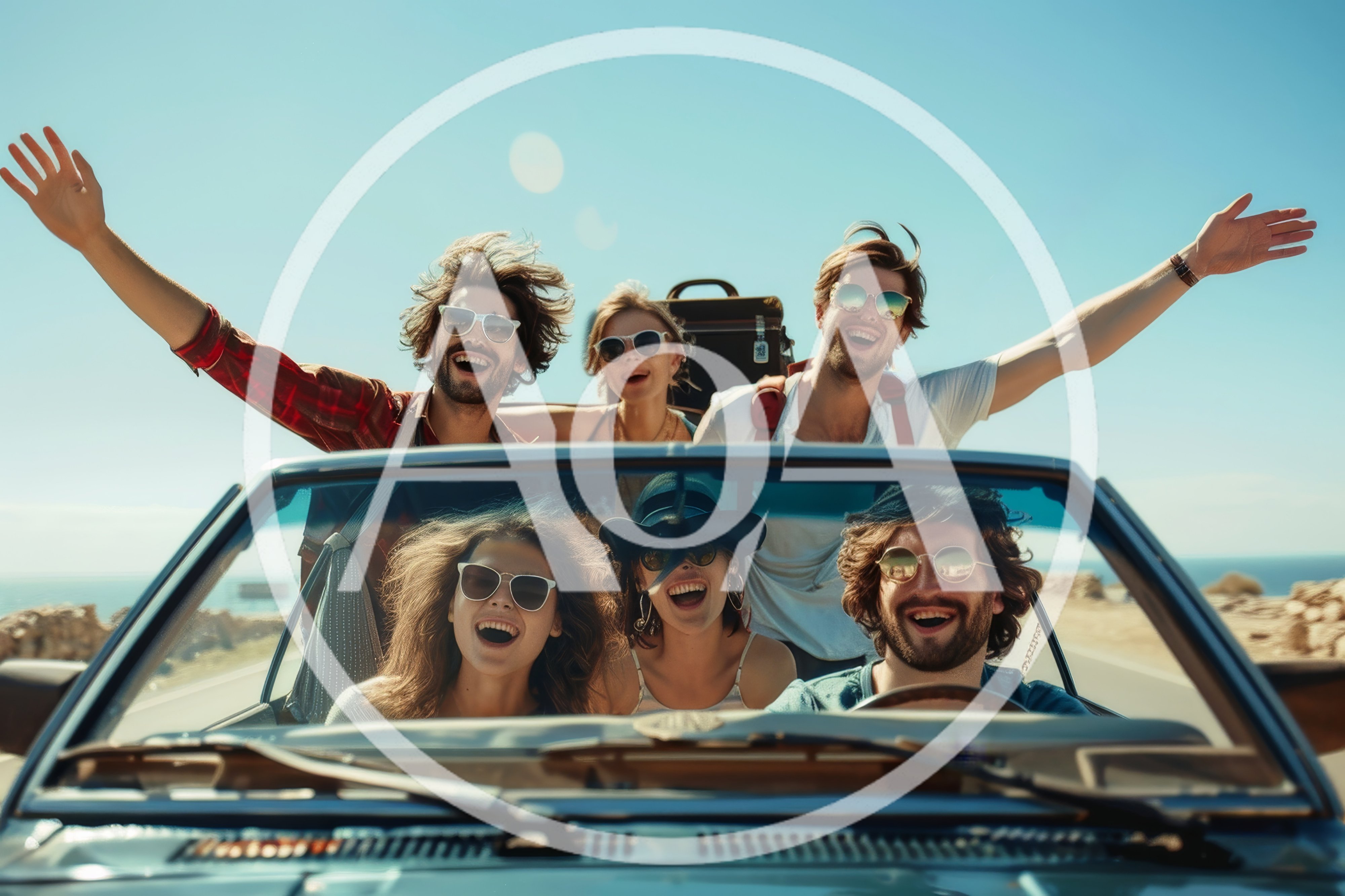 Group Of Friends On A Sunny Road Trip