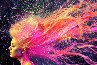 Abstract Portrait Of A Woman With Vibrant Flowing Hair