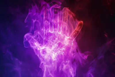 Glowing Ethereal Hand Surrounded By Purple Smoke