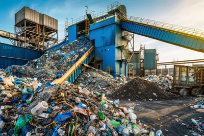 Industrial Waste Processing Facility With Large Trash Piles