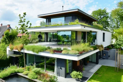 Modern Luxury House With Extensive Green Roof Terraces