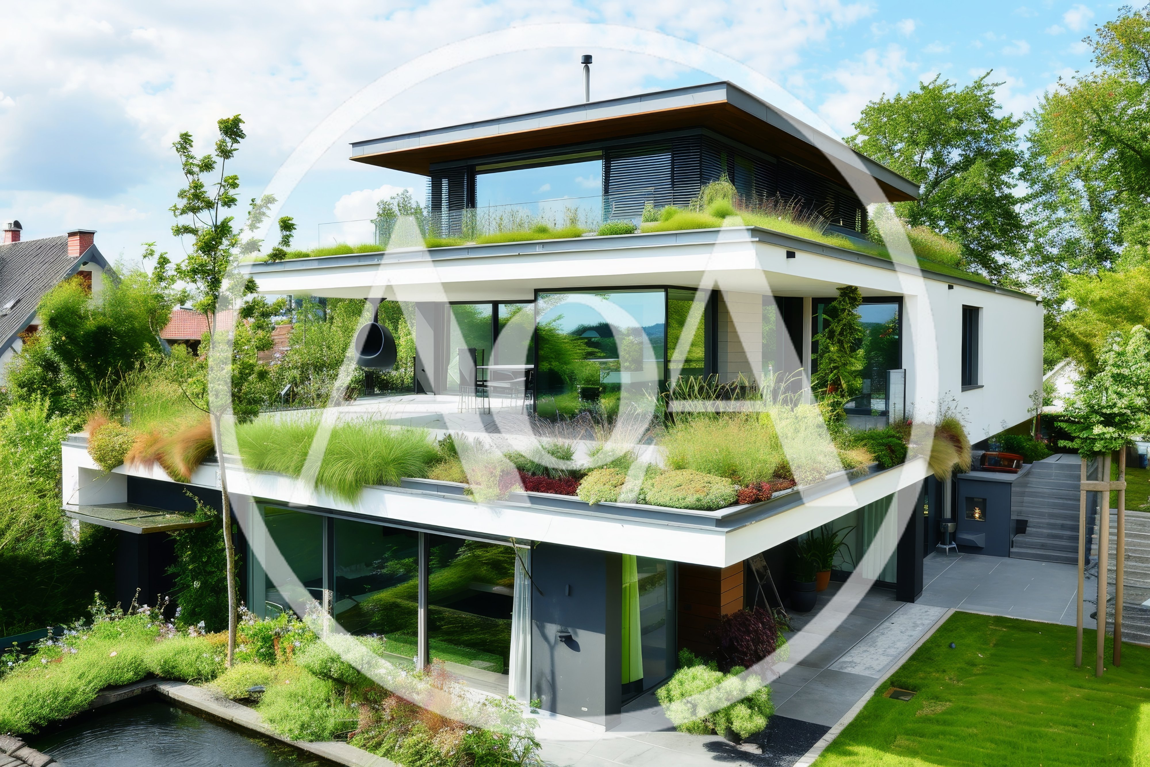 Modern Luxury House With Extensive Green Roof Terraces