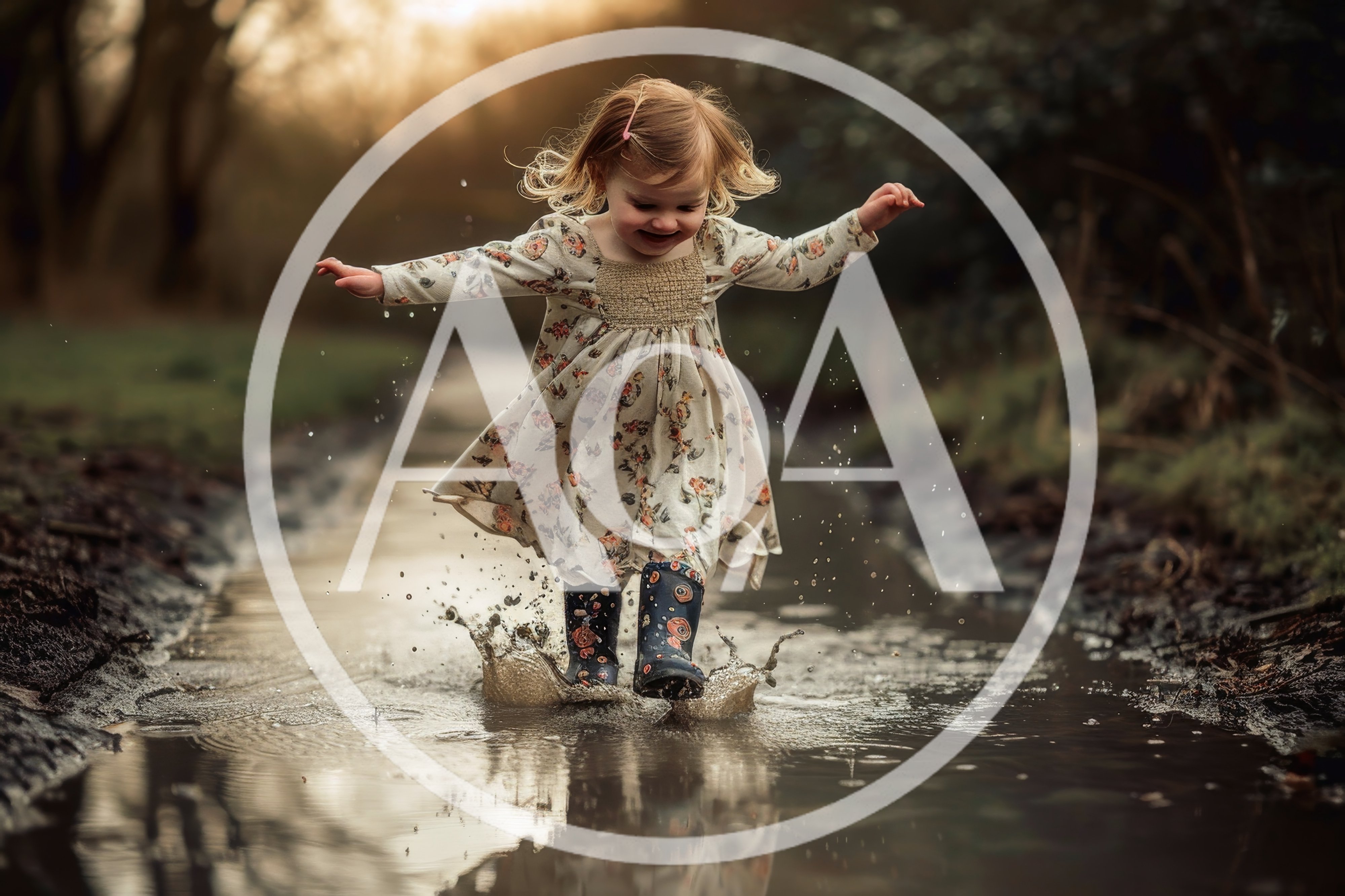 Toddler Girl Jumping In A Muddy Puddle