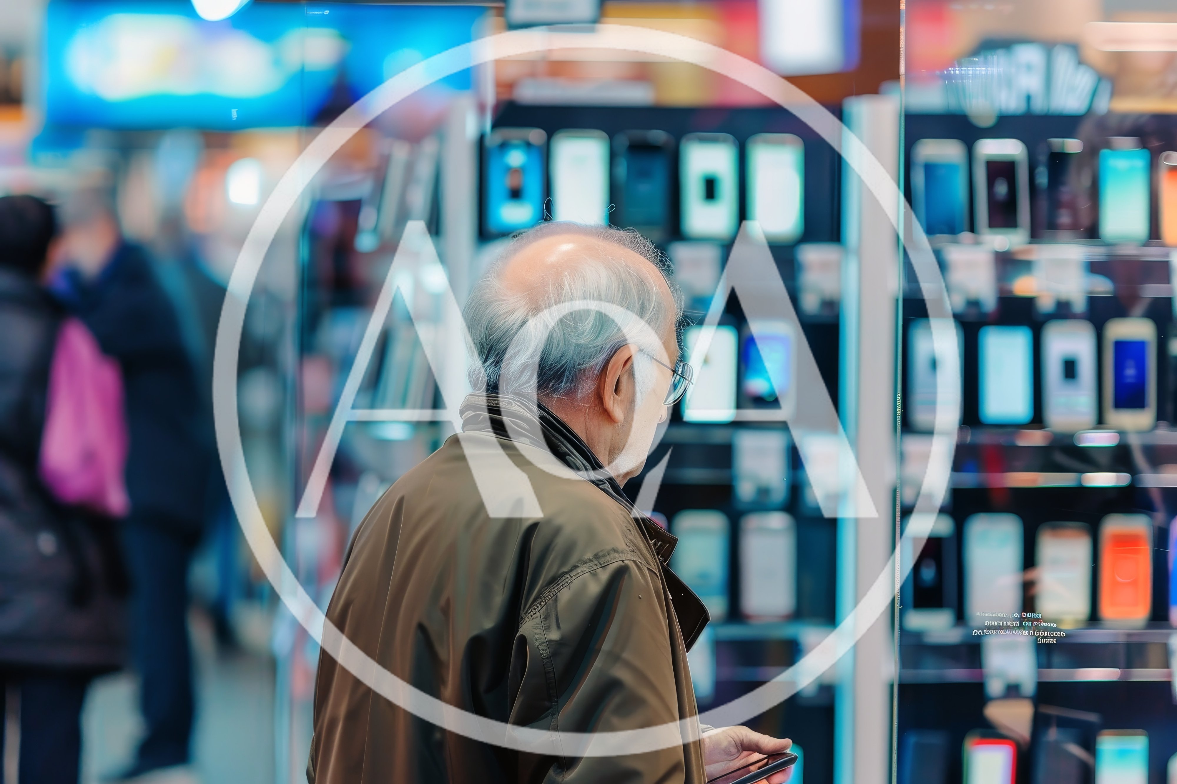 Elderly Man Shopping For Smartphones In Electronics Store