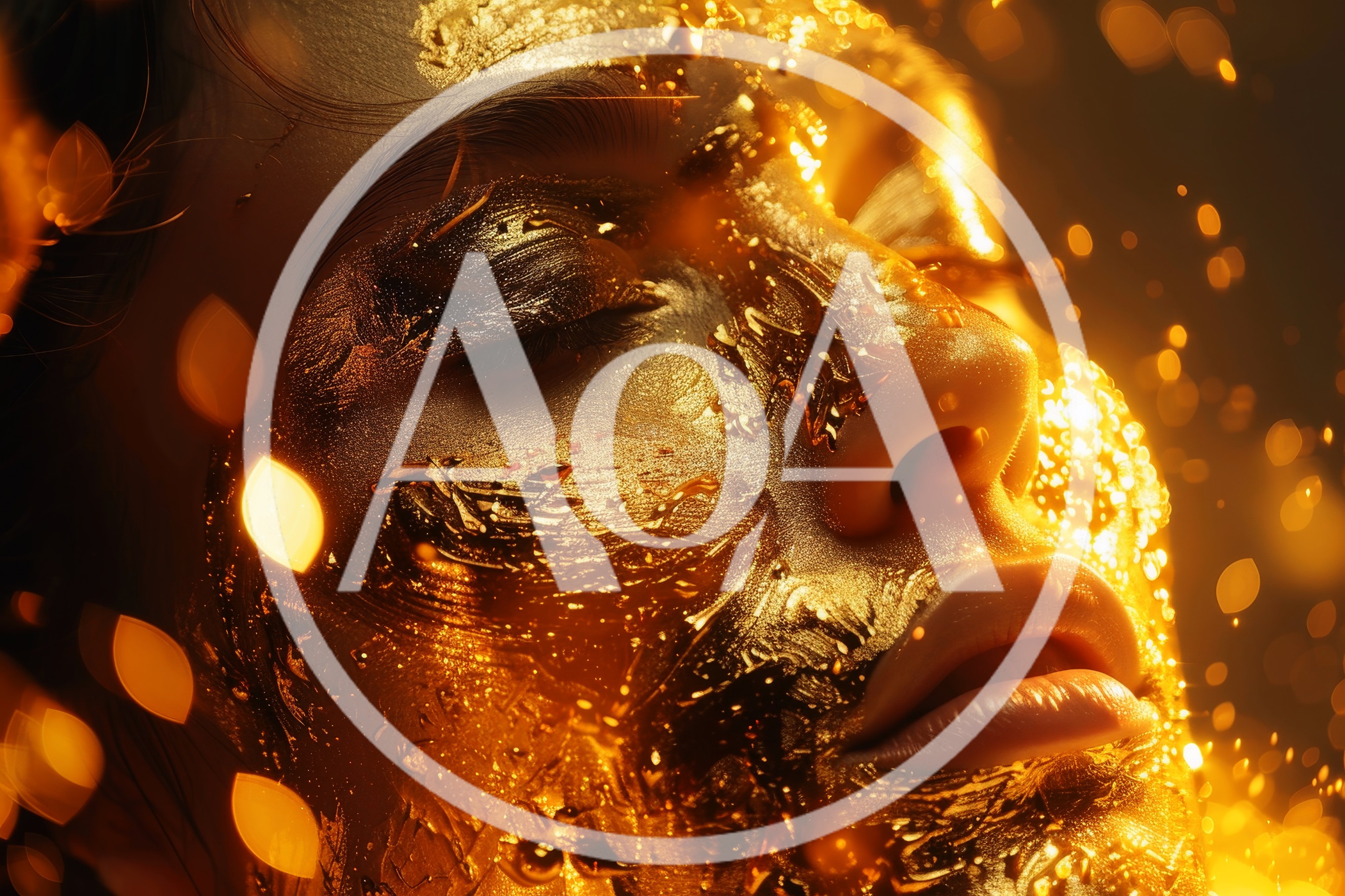 Close Up Portrait Of Woman Covered In Liquid Gold