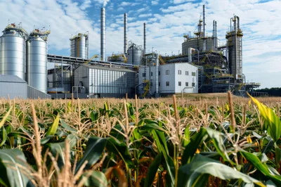 Industrial Processing Plant Adjacent To A Corn Field