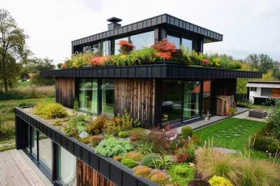Modern Sustainable House With Lush Green Roof Gardens