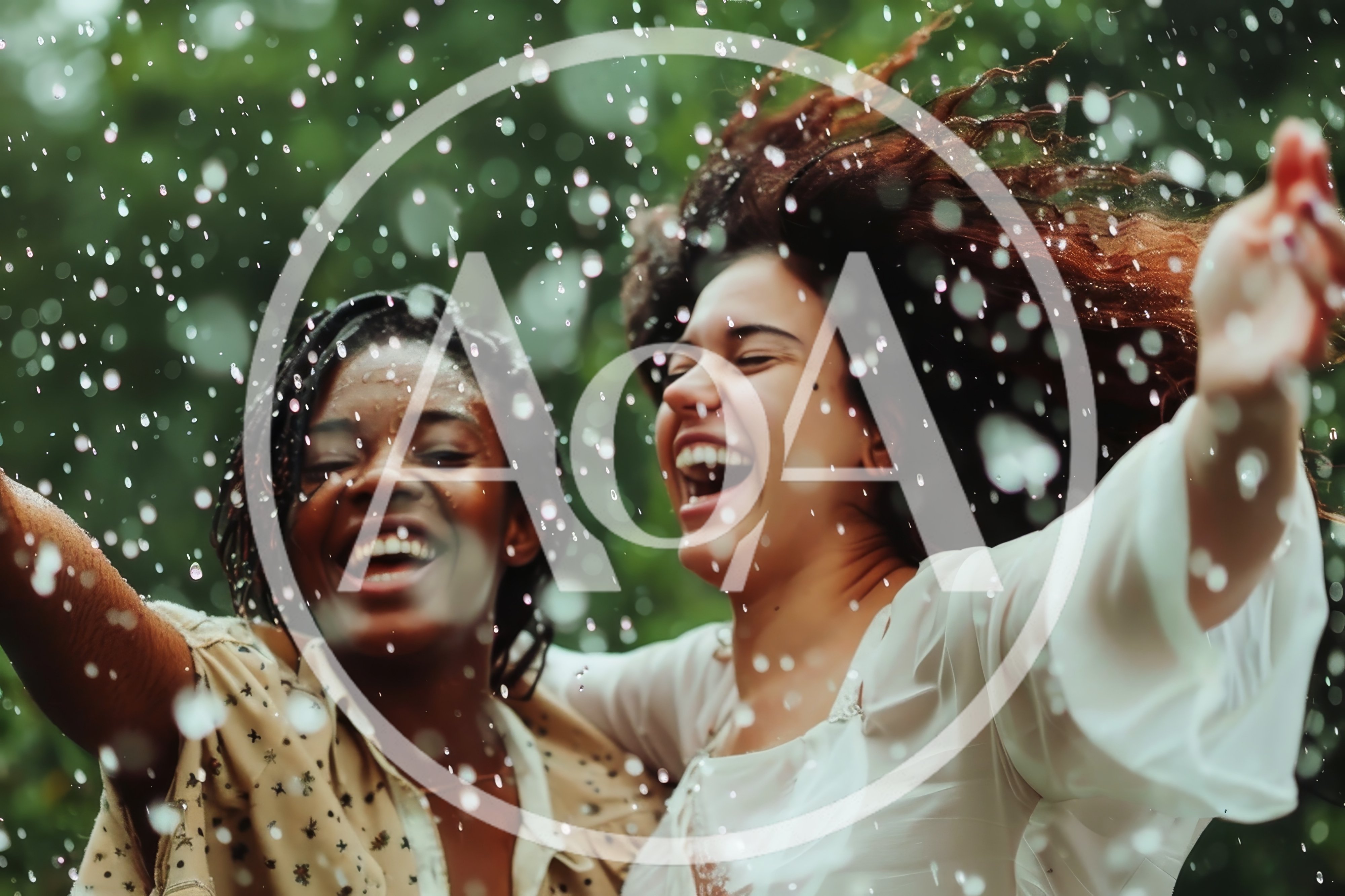 Two Joyful Women Playing In The Rain