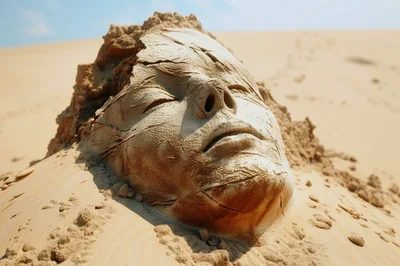 Sand Sculpture Of A Human Face In The Desert