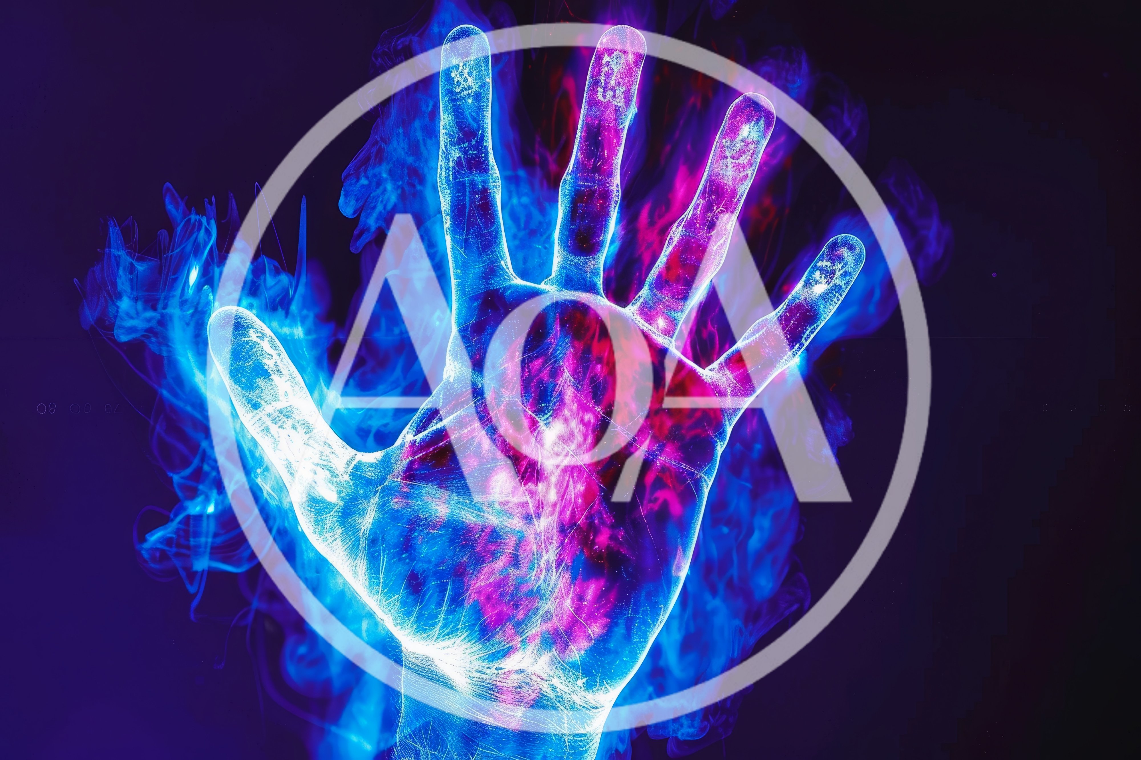 Glowing Human Hand Silhouette With Cosmic Nebula Energy