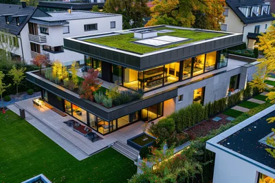 Modern Luxury Villa With Green Roof And Garden