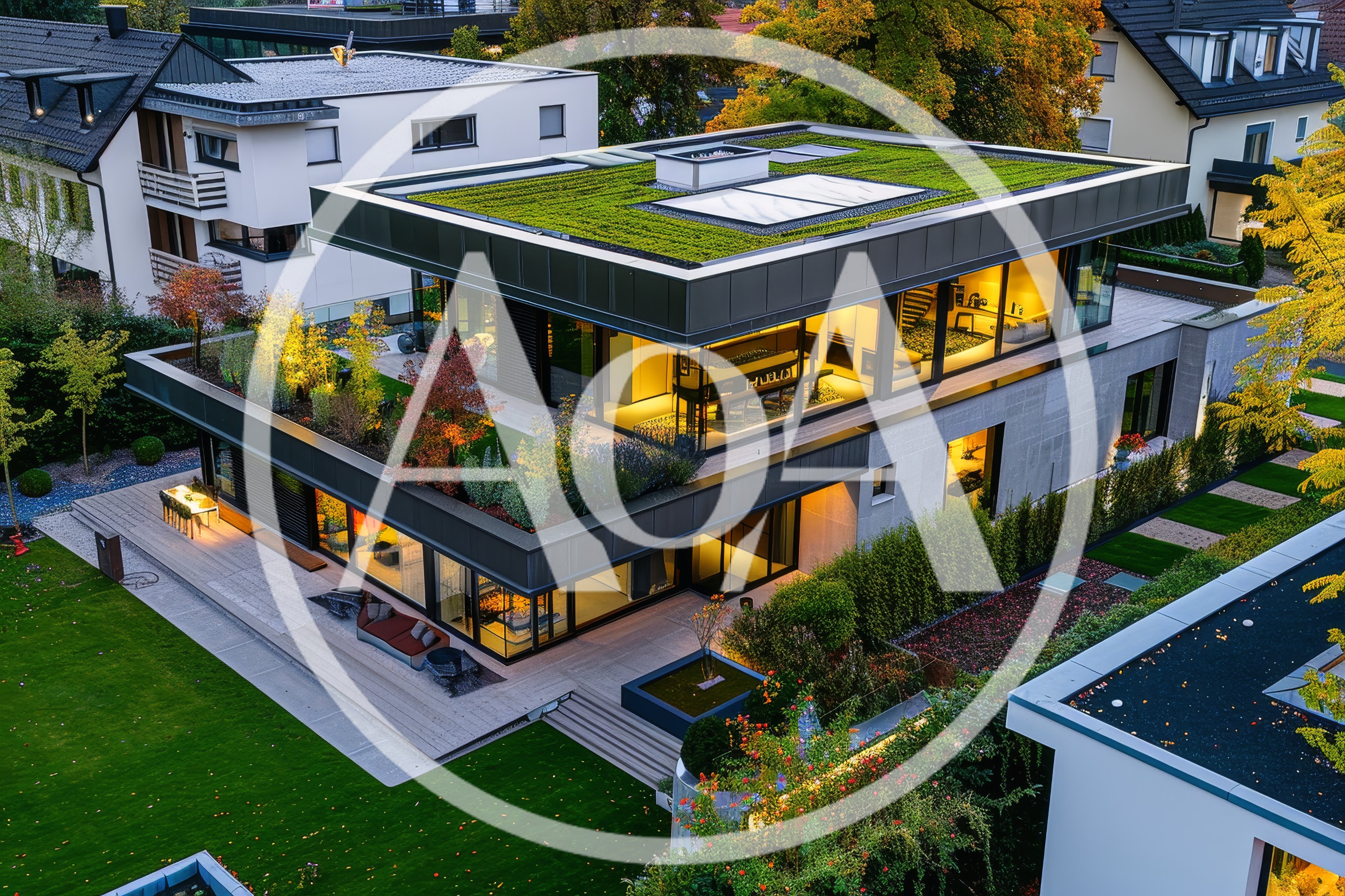 Modern Luxury Villa With Green Roof And Garden