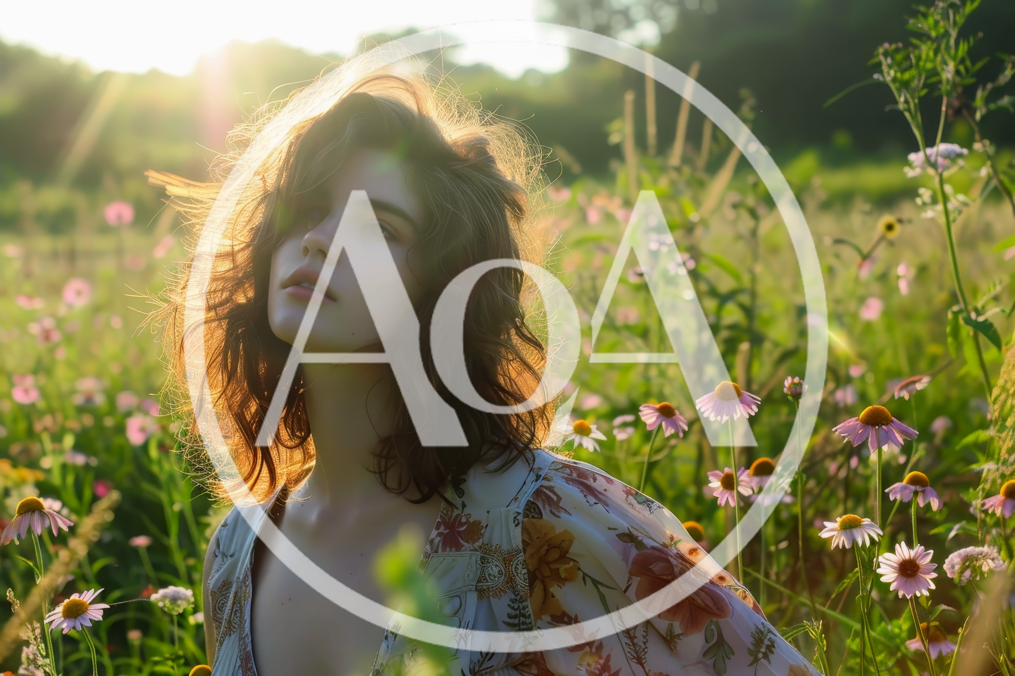 Young Woman Standing In A Sunlit Wildflower Meadow