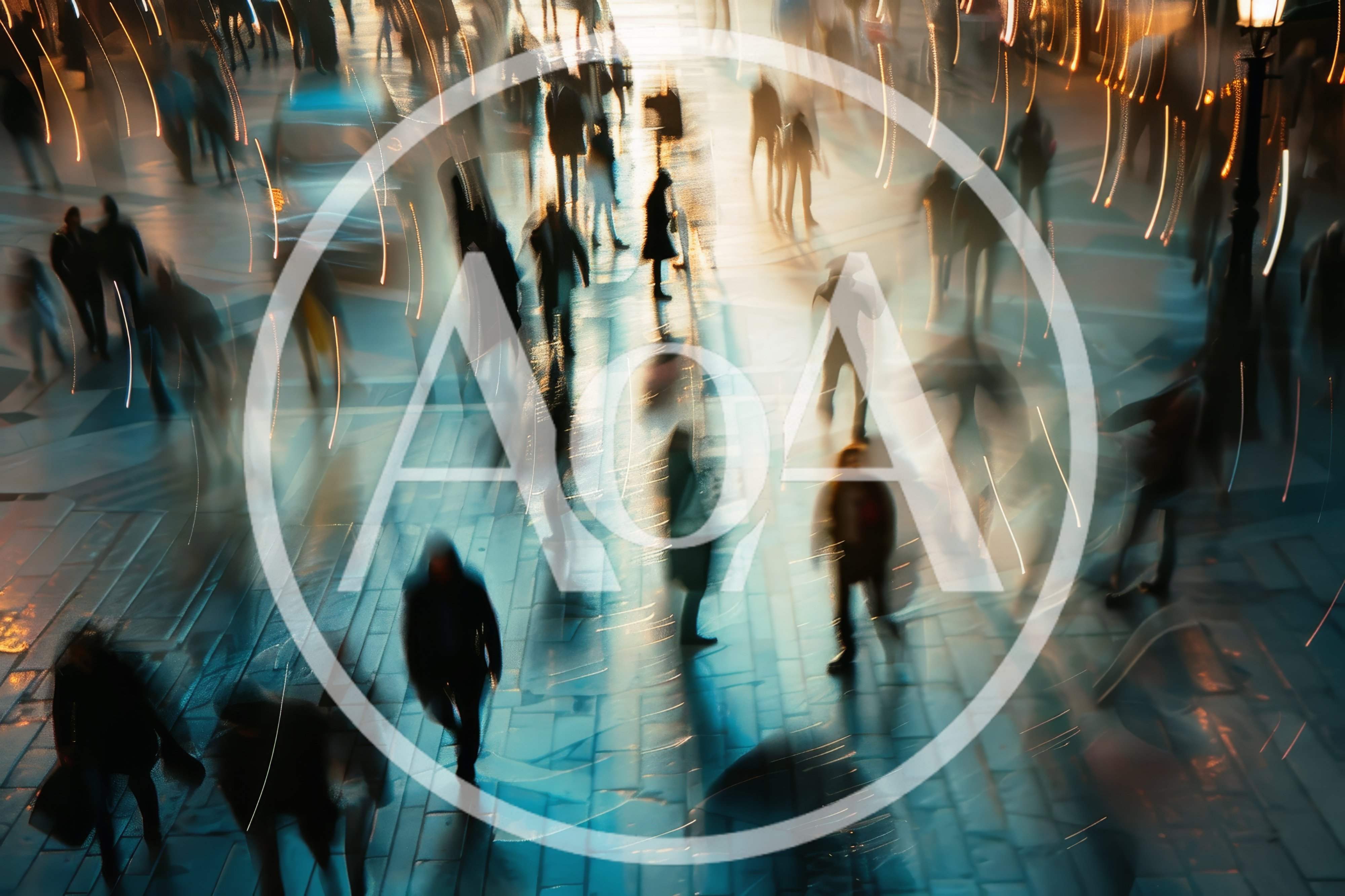 Blurred Pedestrians Walking Through A Busy City Square
