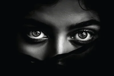 Close Up Portrait Of A Woman With Intense Eyes