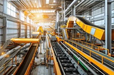 Industrial Conveyor Belt System In A Modern Recycling Facility