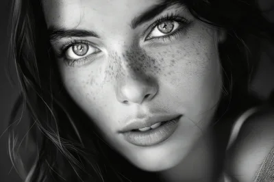 Close Up Portrait Of A Young Woman With Freckles