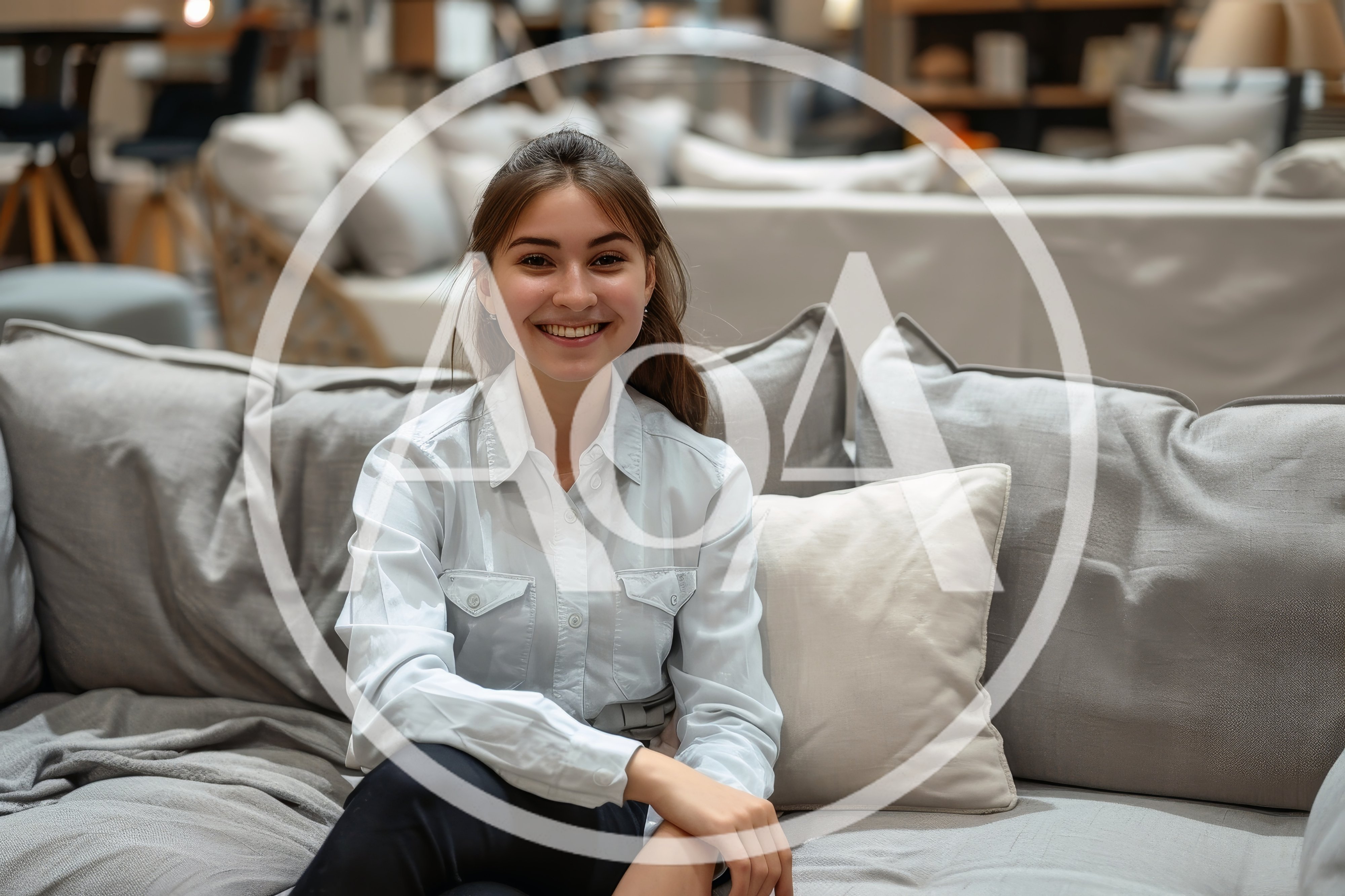 Young Woman Smiling While Sitting On A Sofa