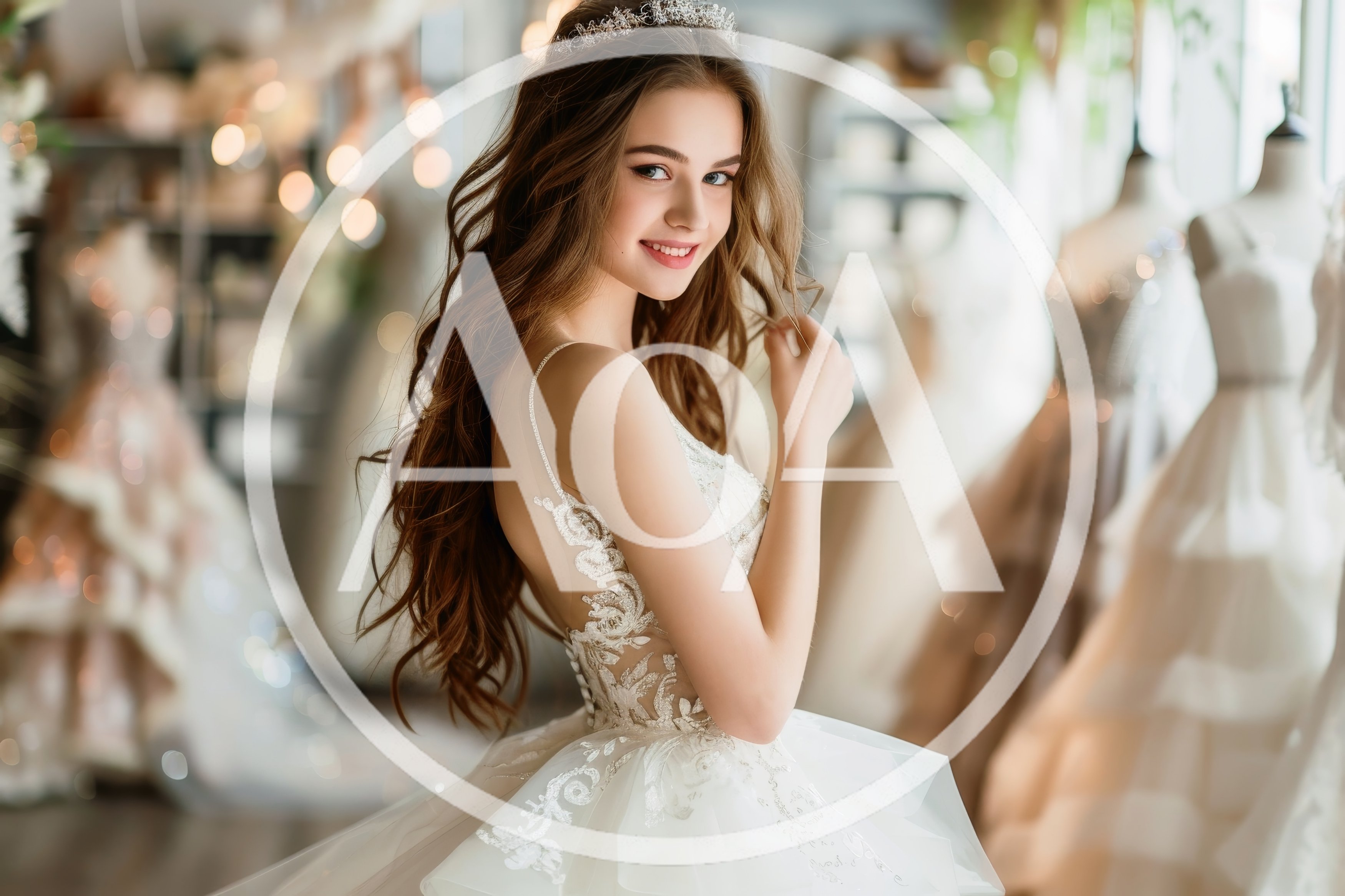 Beautiful Young Bride In A Wedding Dress Boutique
