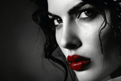 Close Up Portrait Of A Woman With Red Lips