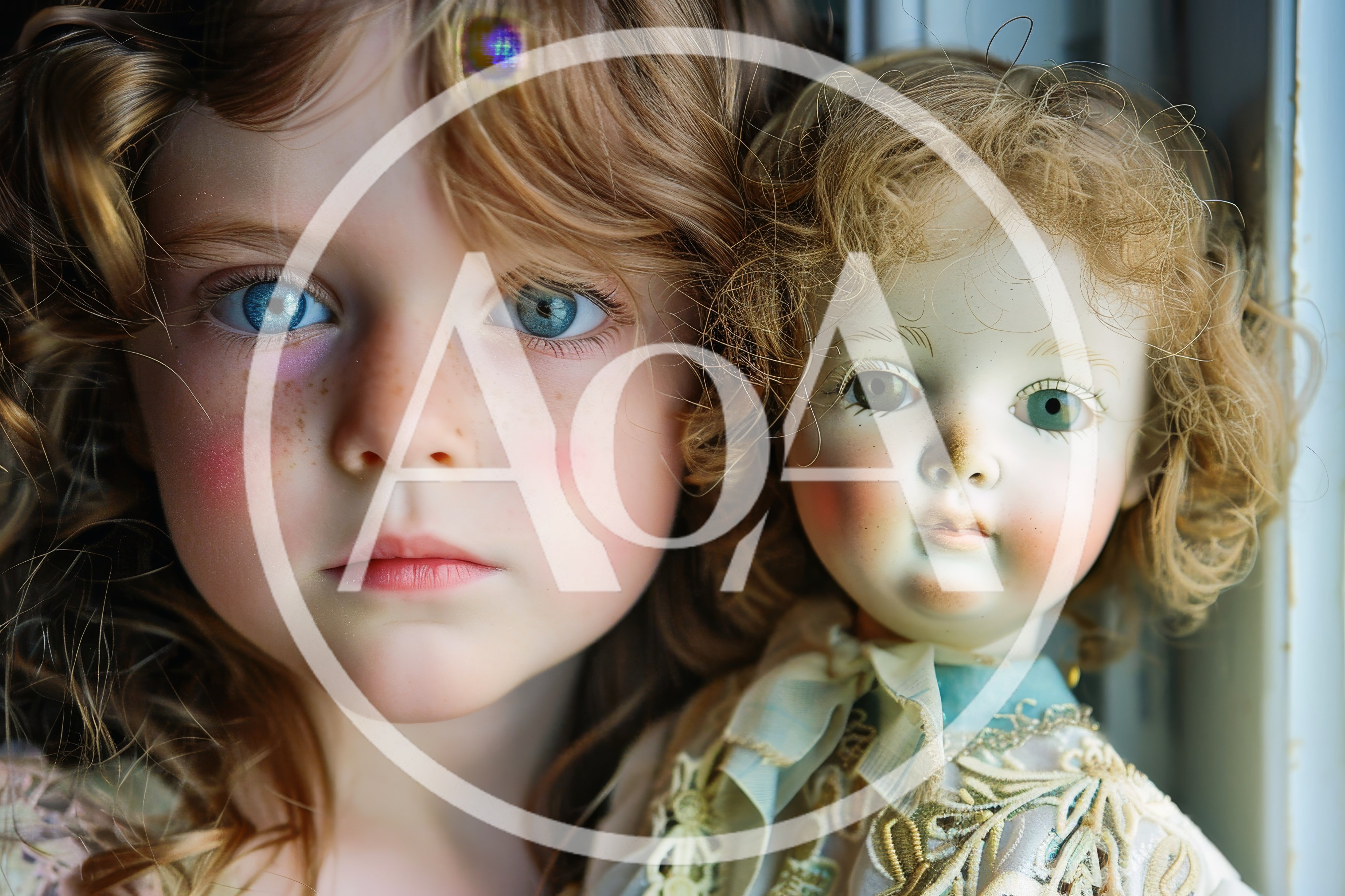 Young Girl With Freckles Holding An Antique Doll