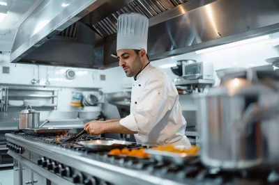 Professional Chef Cooking In A Commercial Kitchen