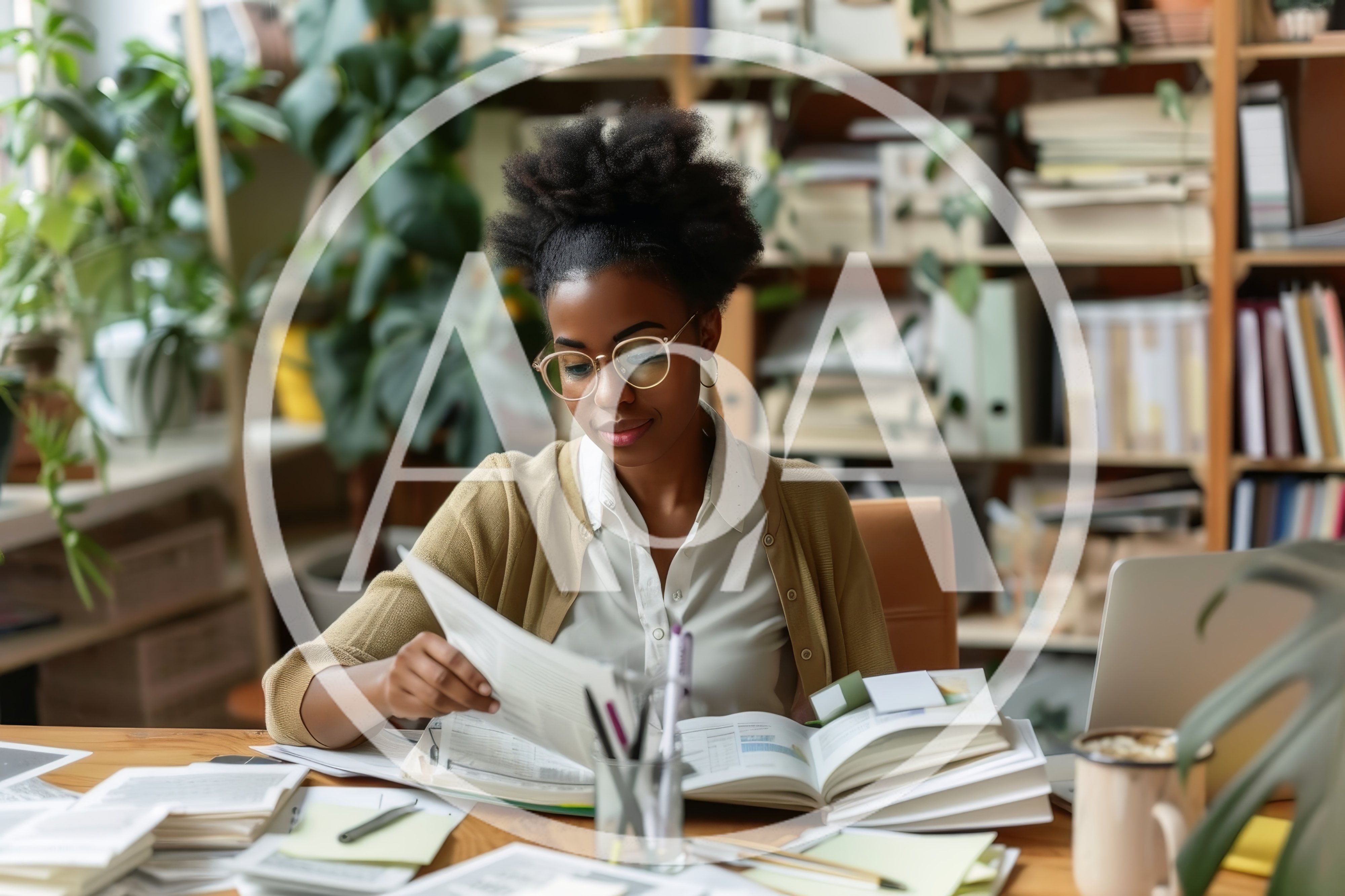 Young Black Woman Studying With Books In A Library