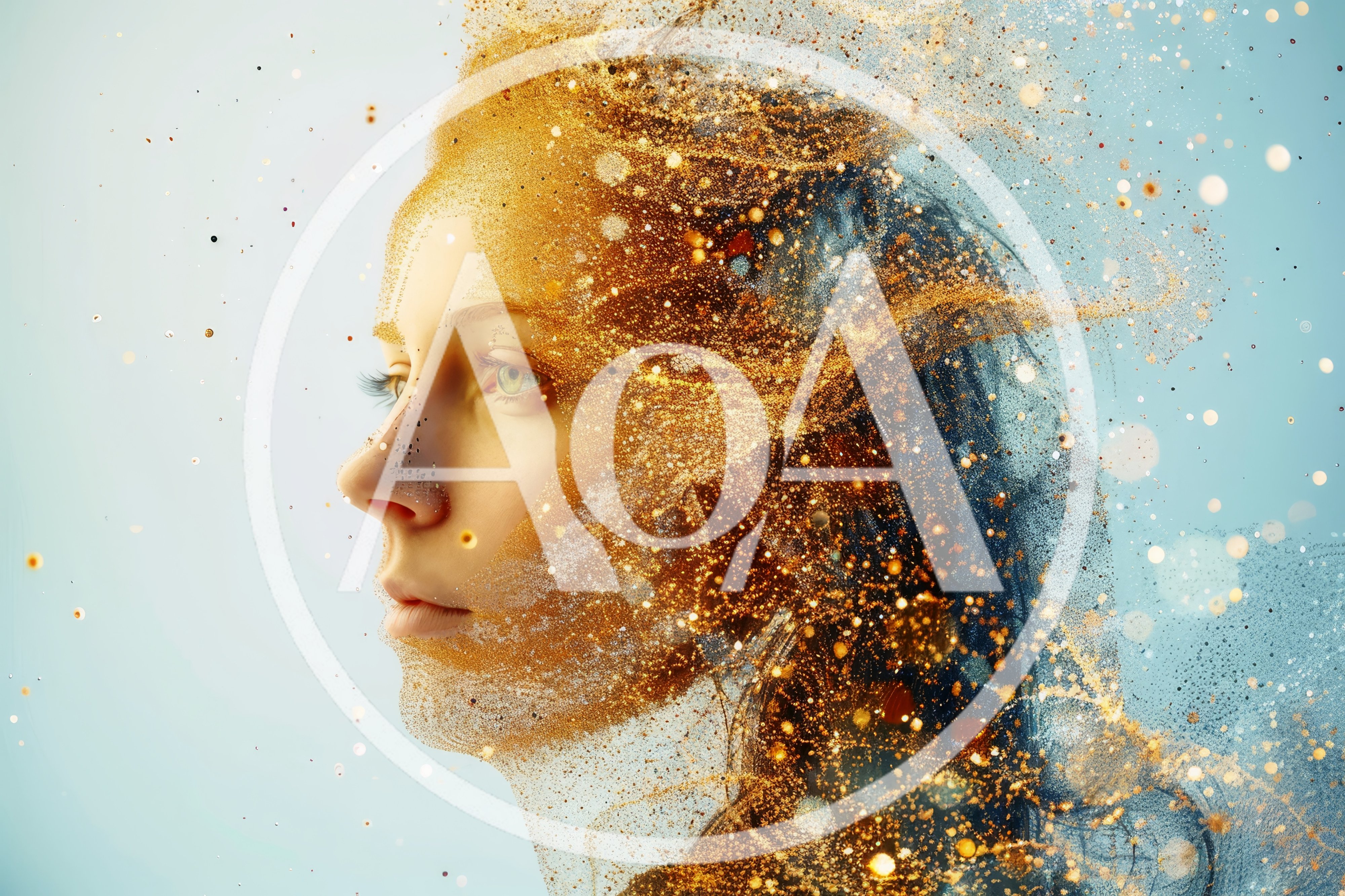 Surreal Portrait Of A Woman Dissolving Into Golden Particles