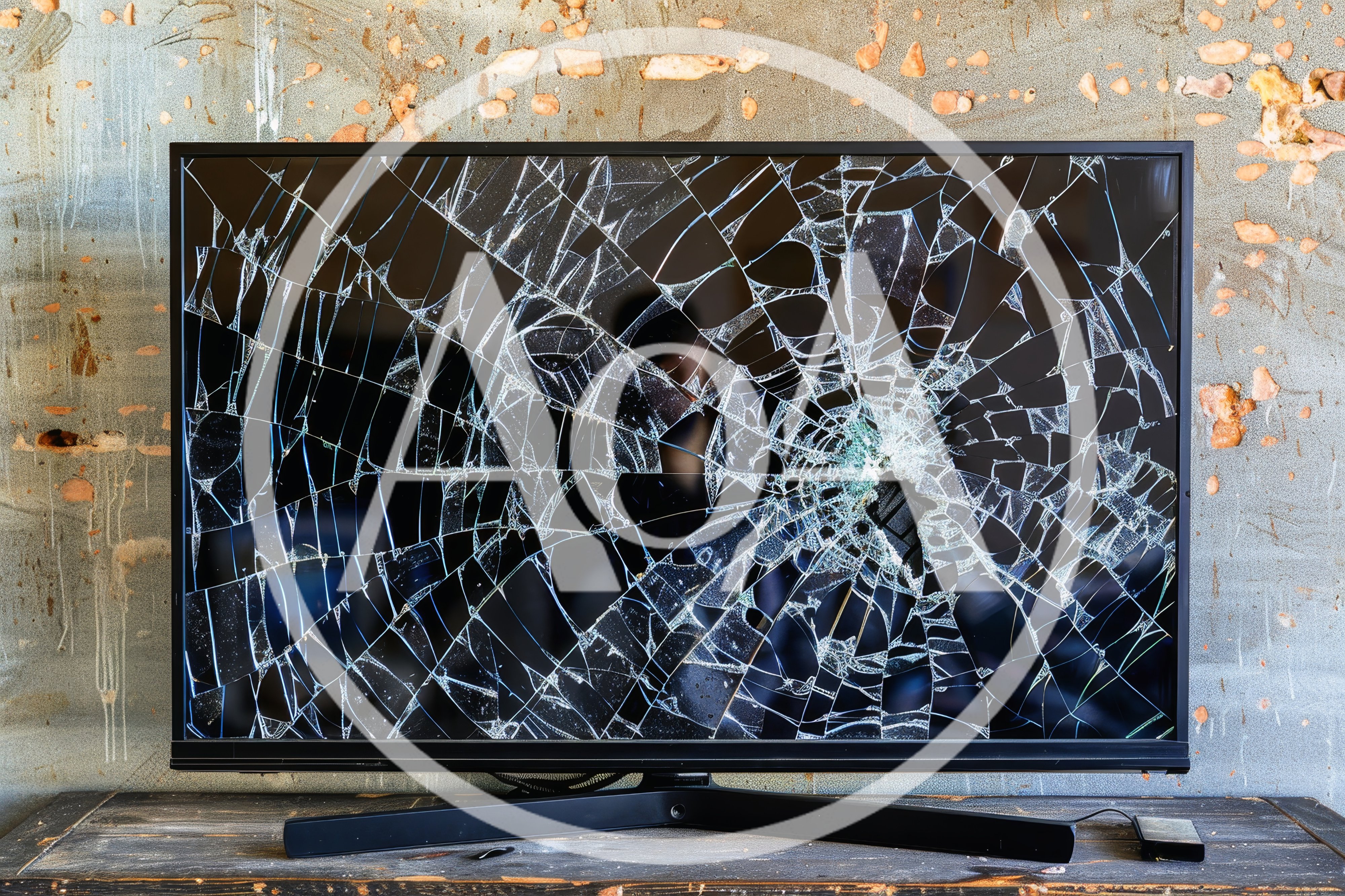 Broken Flat Screen Television With Shattered Display