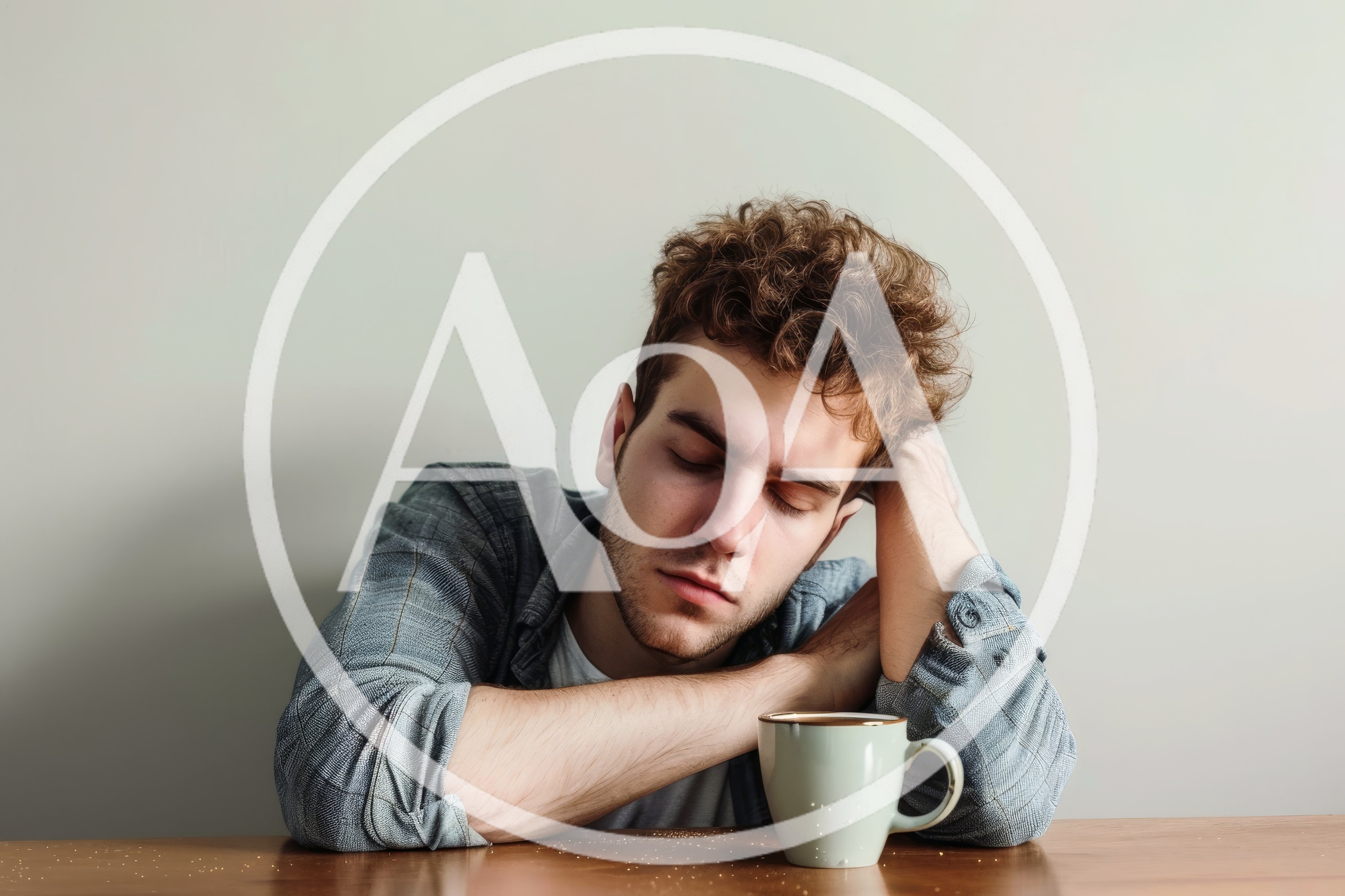 Tired Young Man Resting Head On Table With Coffee