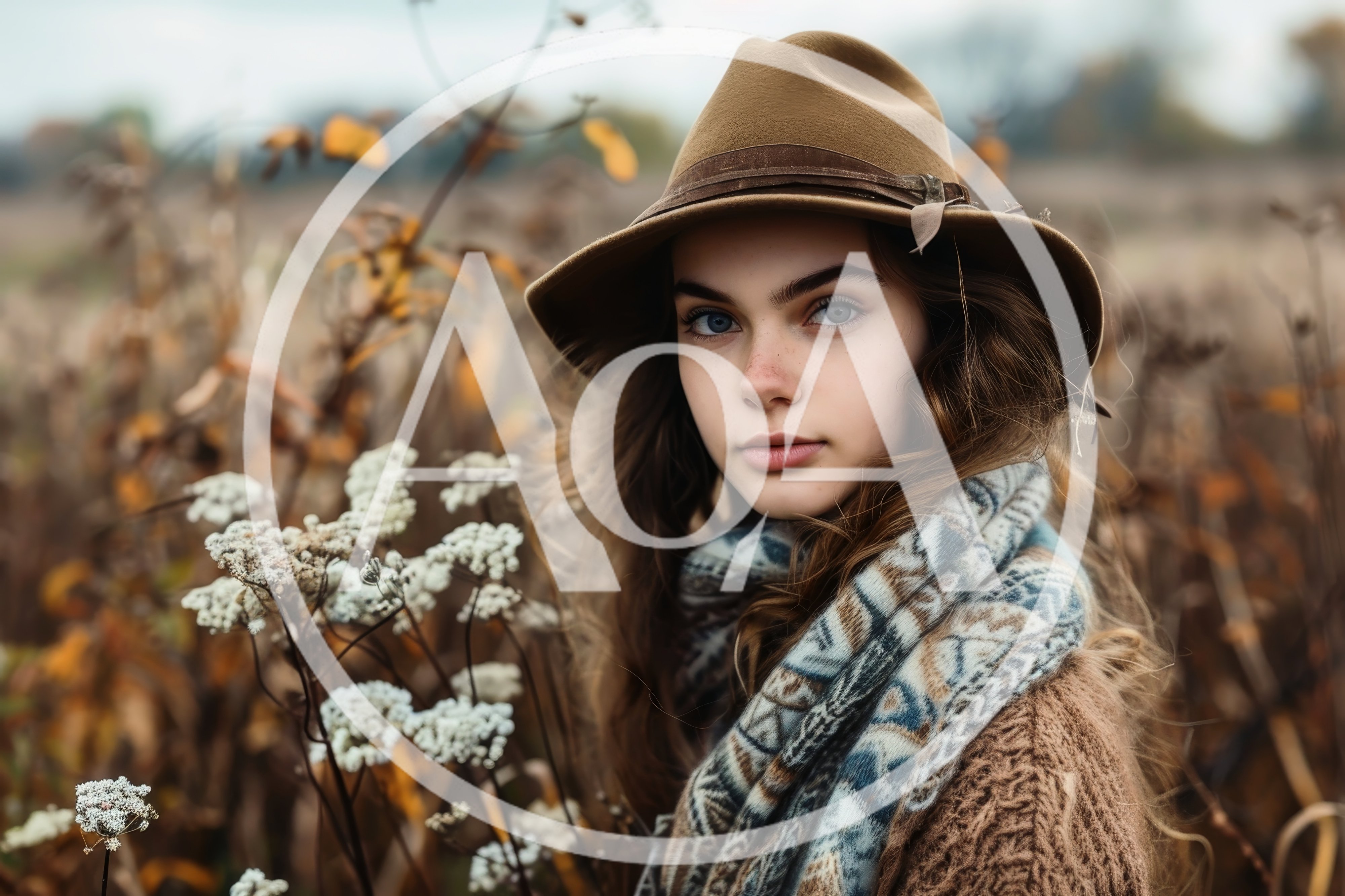Young Woman Wearing A Fedora And Scarf In Autumn
