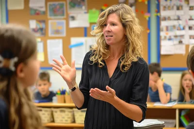 Teacher Explaining Lesson To Students In Classroom