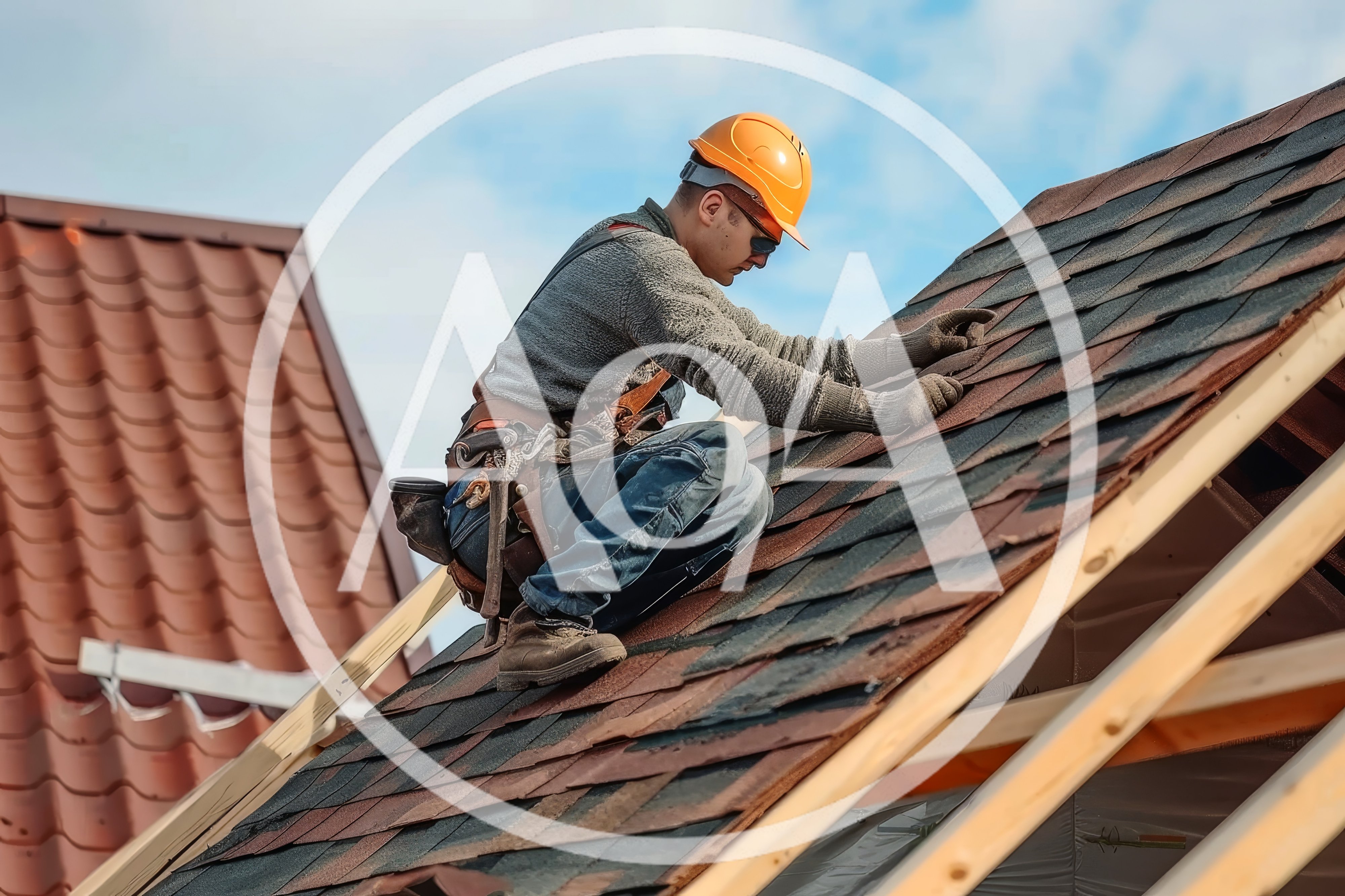 Roofer Installing Asphalt Shingles On A Residential Roof