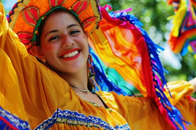 Young Woman Dancing In Traditional Colombian Folk Costume