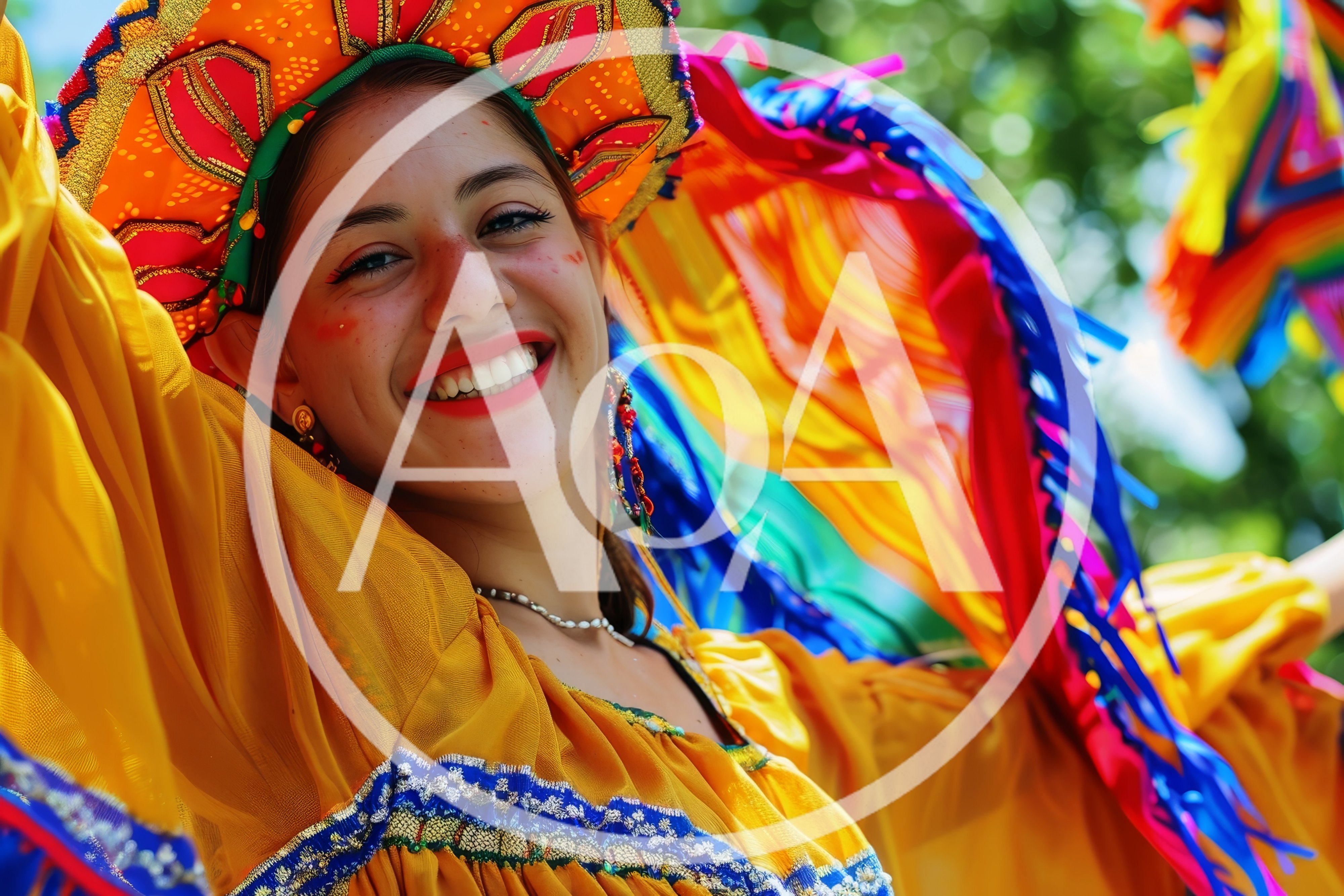 Young Woman Dancing In Traditional Colombian Folk Costume
