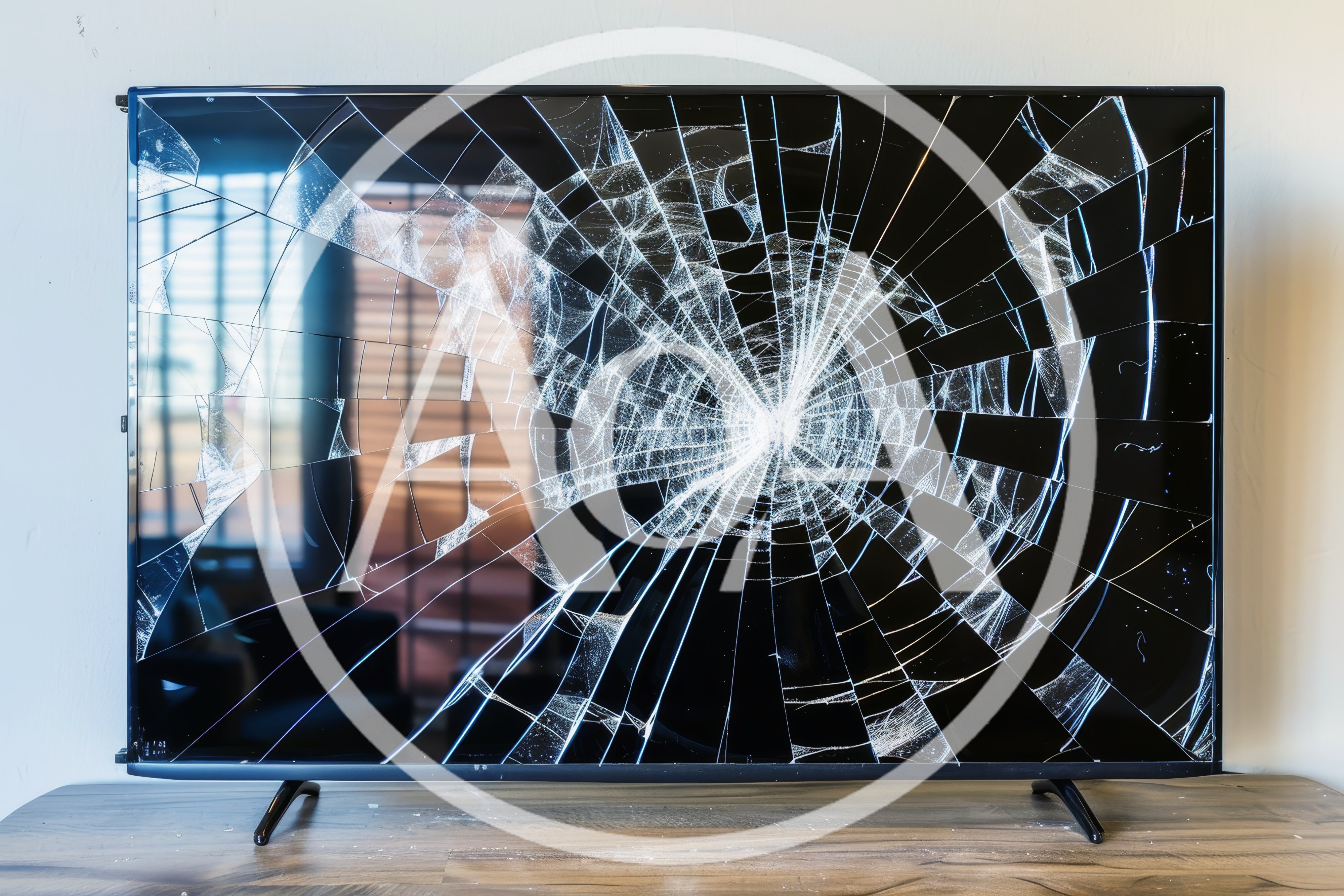 Broken Television Screen With Spiderweb Cracks