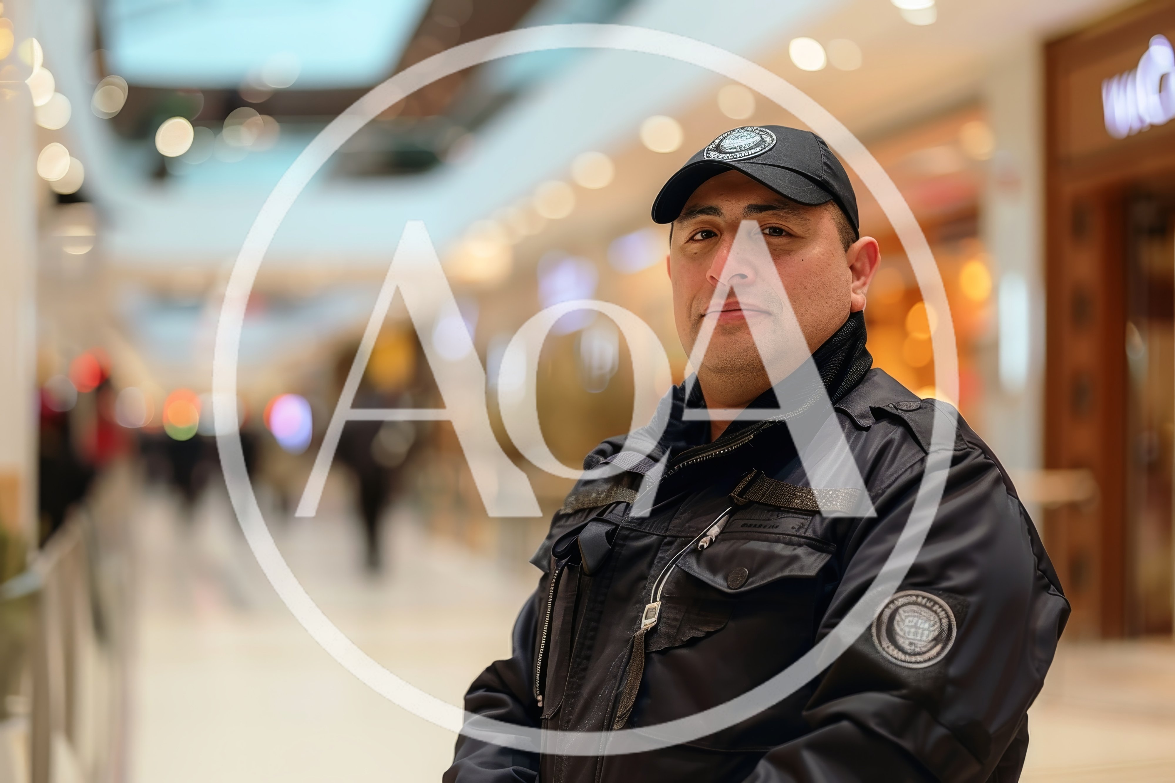 Security Guard Standing In A Modern Shopping Mall