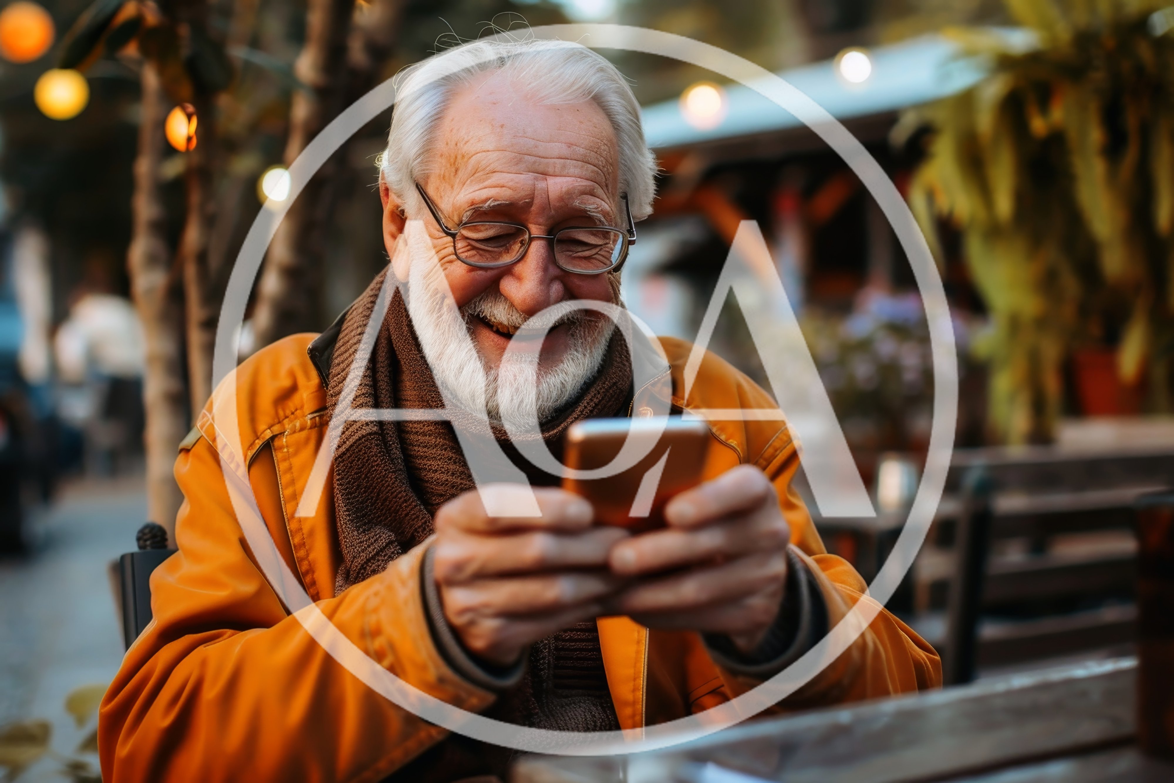 Senior Man Smiling While Using Smartphone Outdoors