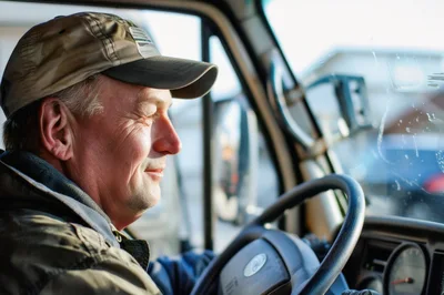 Middle Aged Man Driving A Delivery Truck