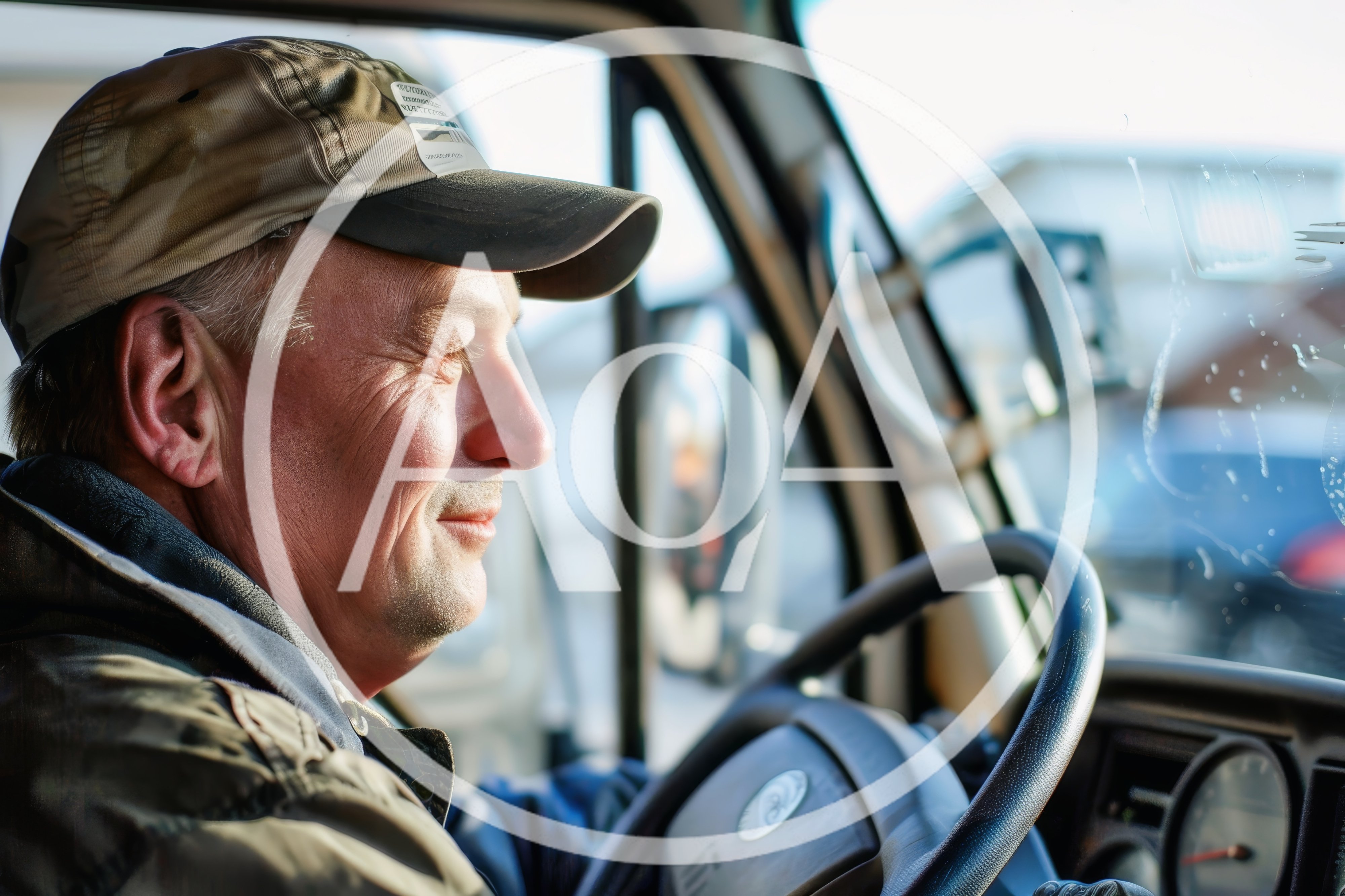 Middle Aged Man Driving A Delivery Truck