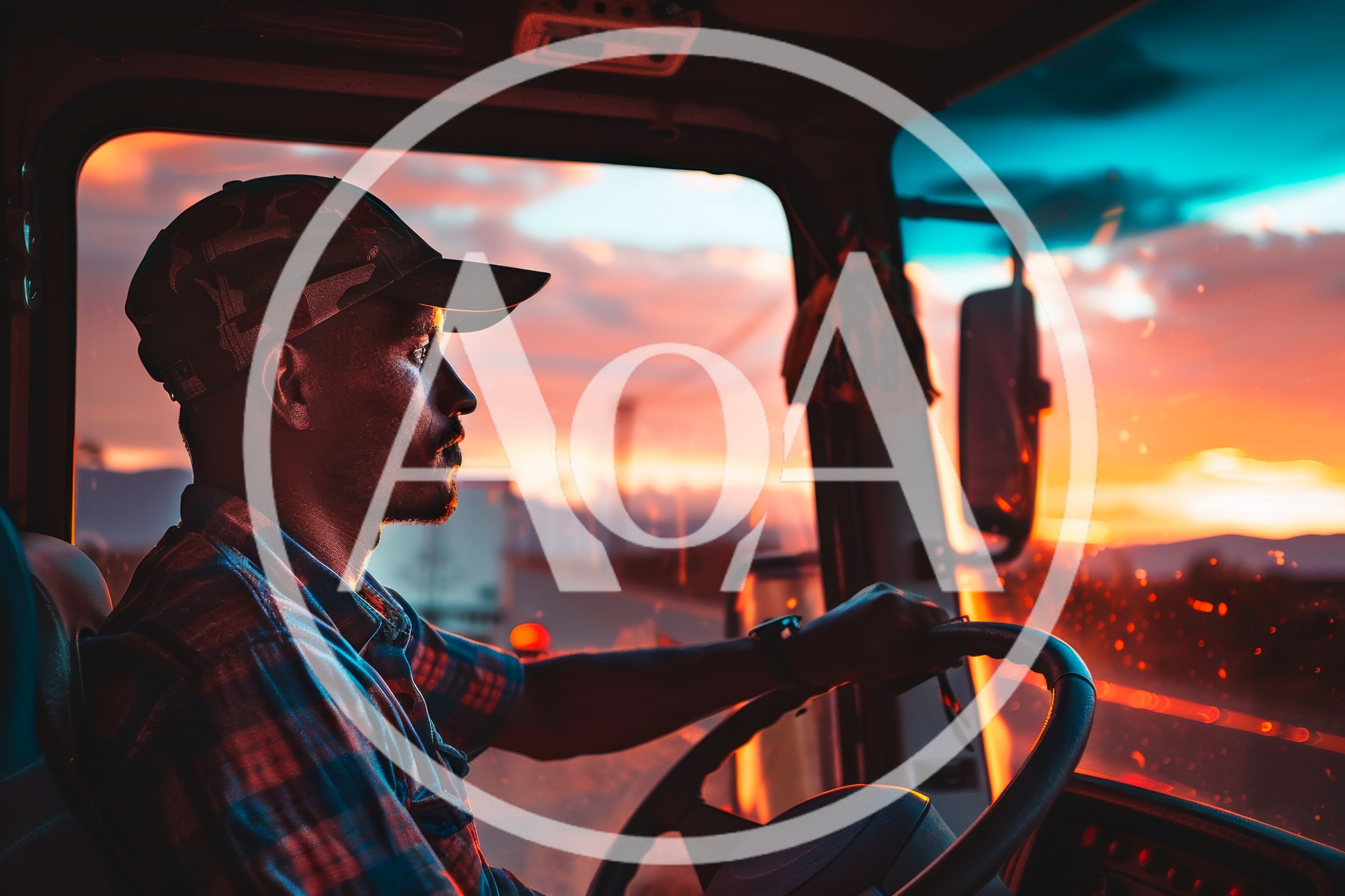 Truck Driver Operating Vehicle During Vibrant Sunset