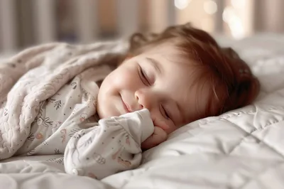 Peaceful Toddler Sleeping Soundly In Bed