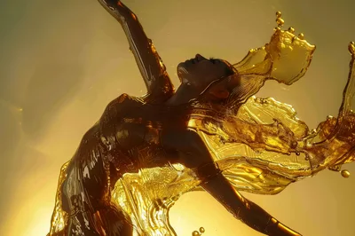 Abstract Dancer Enveloped In Flowing Golden Liquid