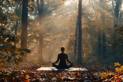 Person Meditating In A Sunlit Autumn Forest