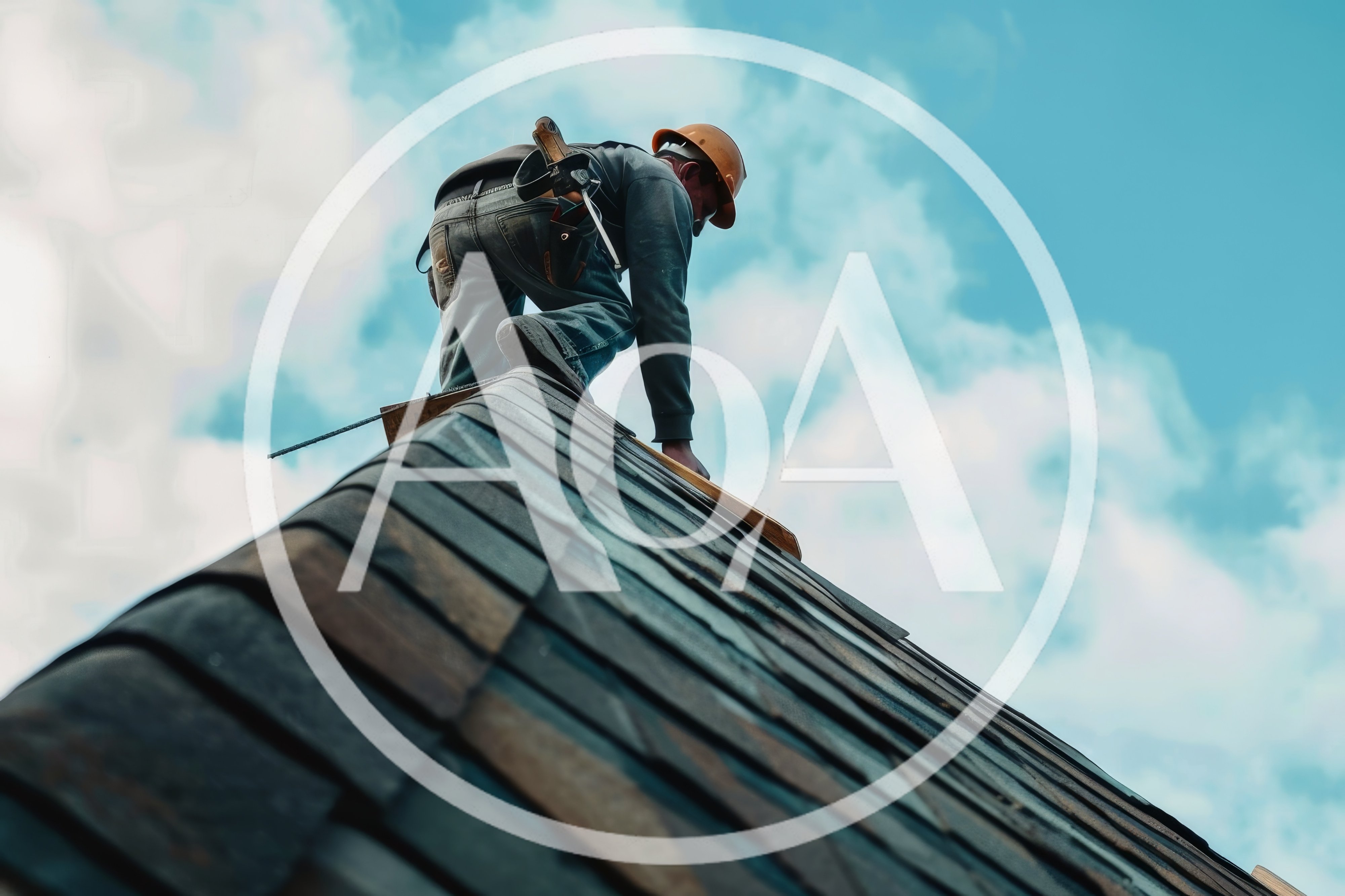Construction Worker Installing Shingles On A Roof